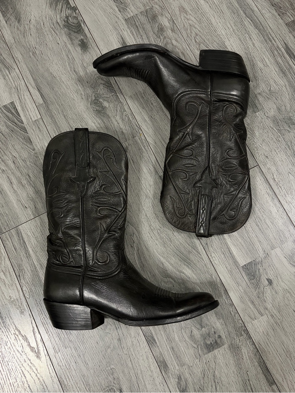 Lucchese Black Leather Cowboy Western Boots